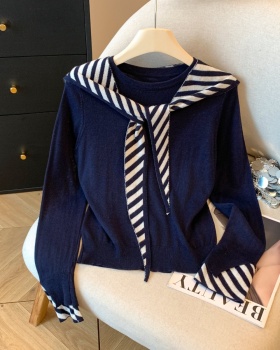Mixed colors shawl long sleeve tops 2pcs set