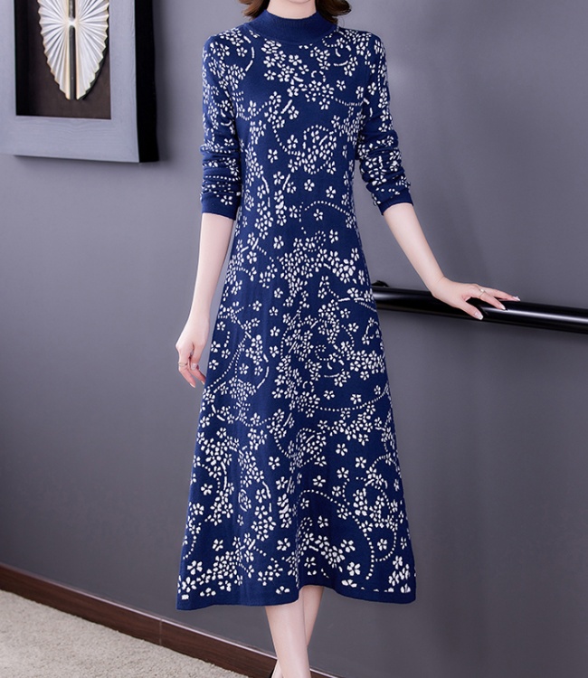 Spring and autumn sweater dress half high collar dress
