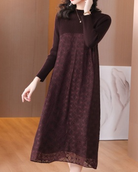 Lace bottoming dress loose Pseudo-two sweater dress