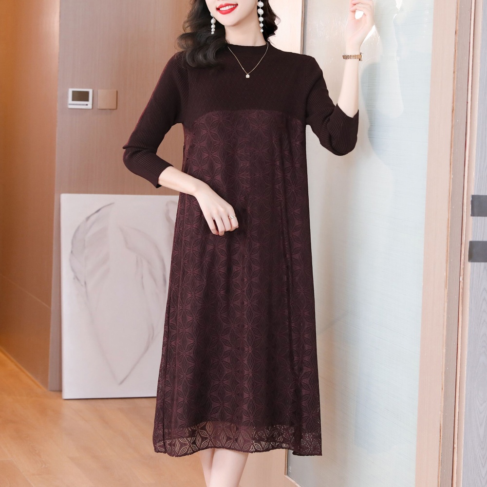 Lace bottoming dress loose Pseudo-two sweater dress