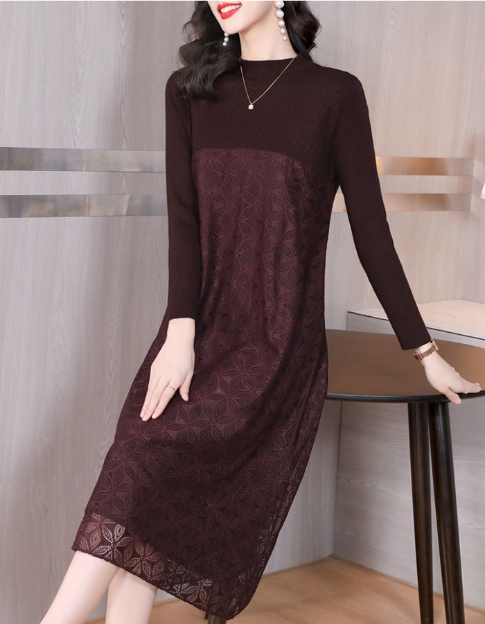 Lace bottoming dress loose Pseudo-two sweater dress