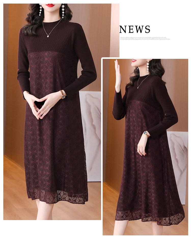 Lace bottoming dress loose Pseudo-two sweater dress