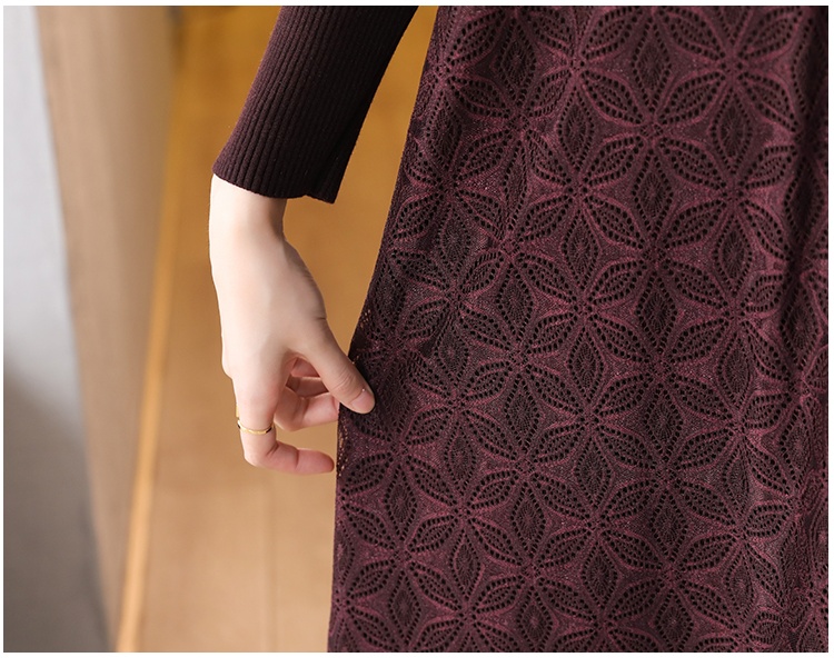 Lace bottoming dress loose Pseudo-two sweater dress