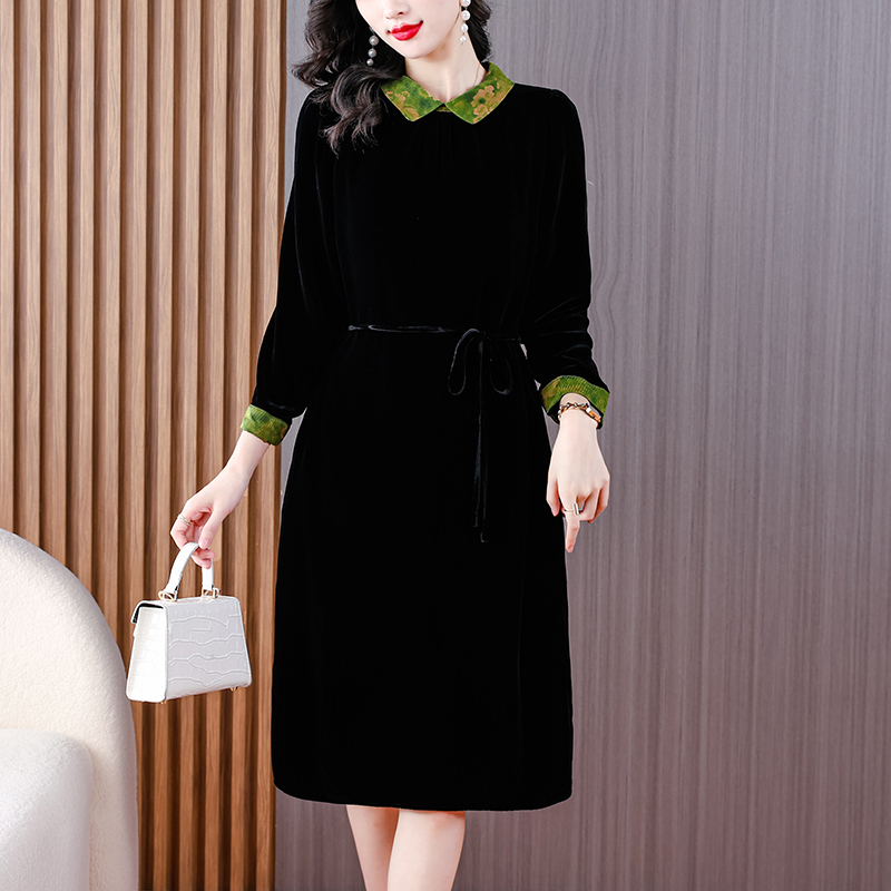 Velvet golden velvet slim dress for women