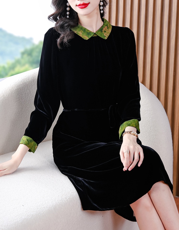 Velvet golden velvet slim dress for women