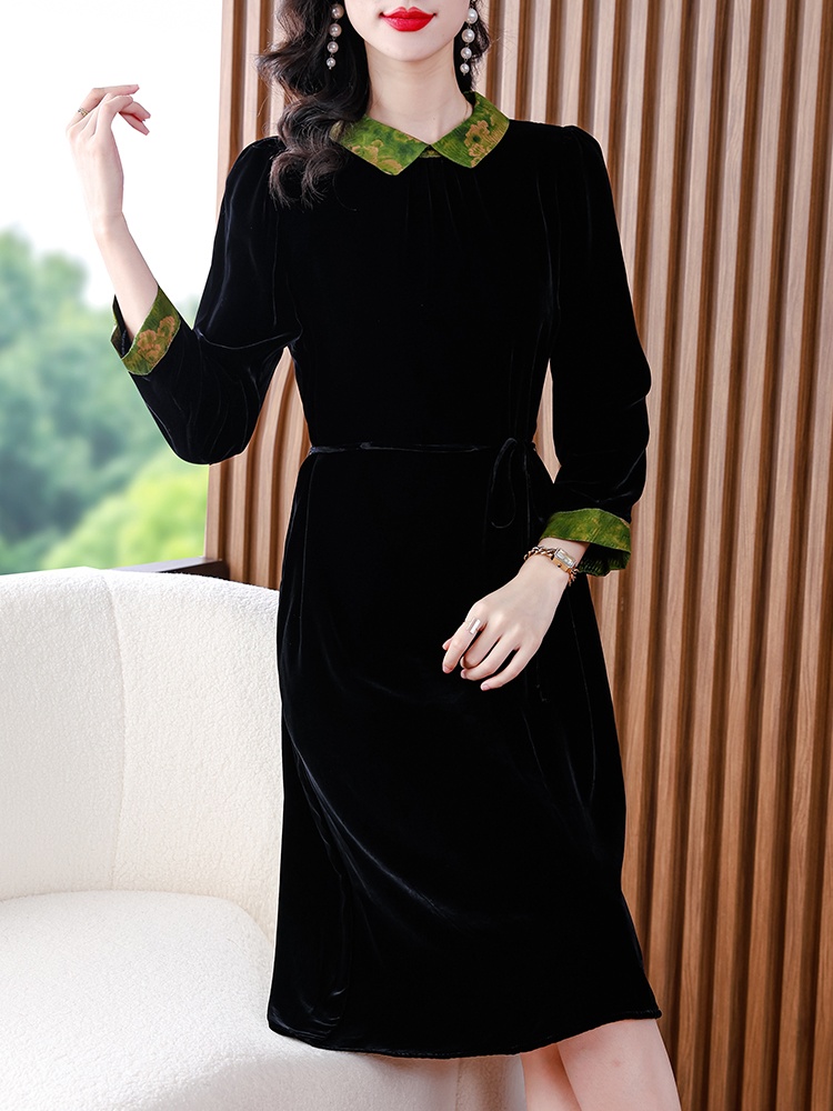 Velvet golden velvet slim dress for women
