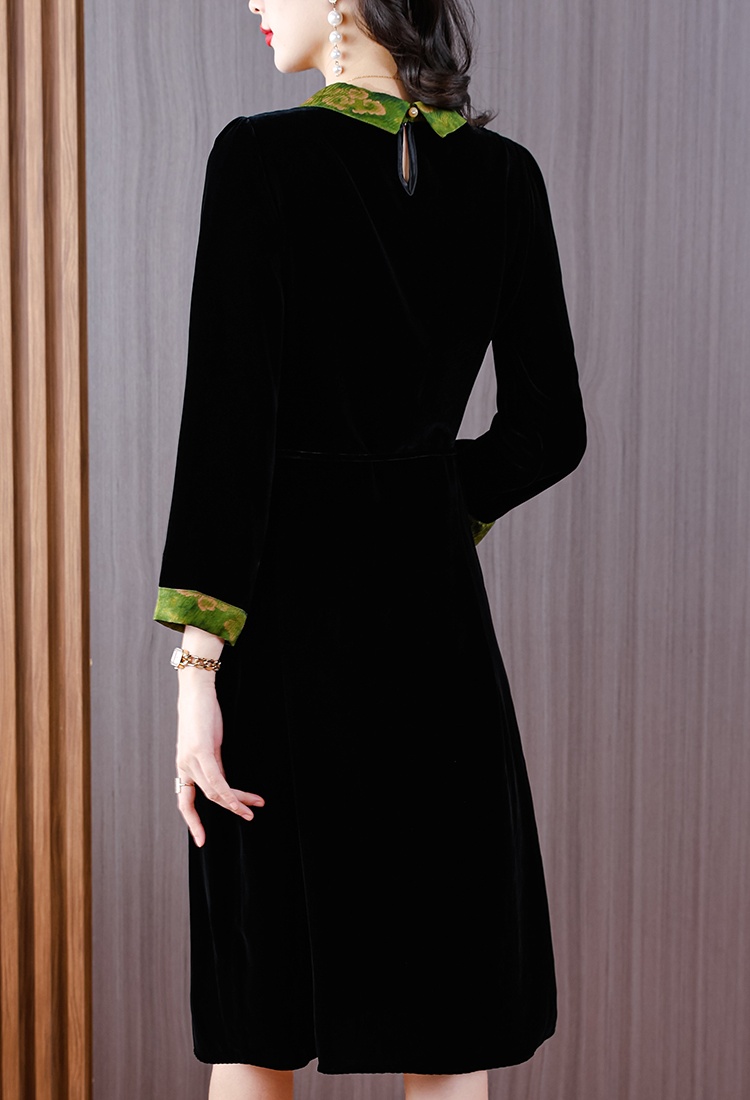 Velvet golden velvet slim dress for women
