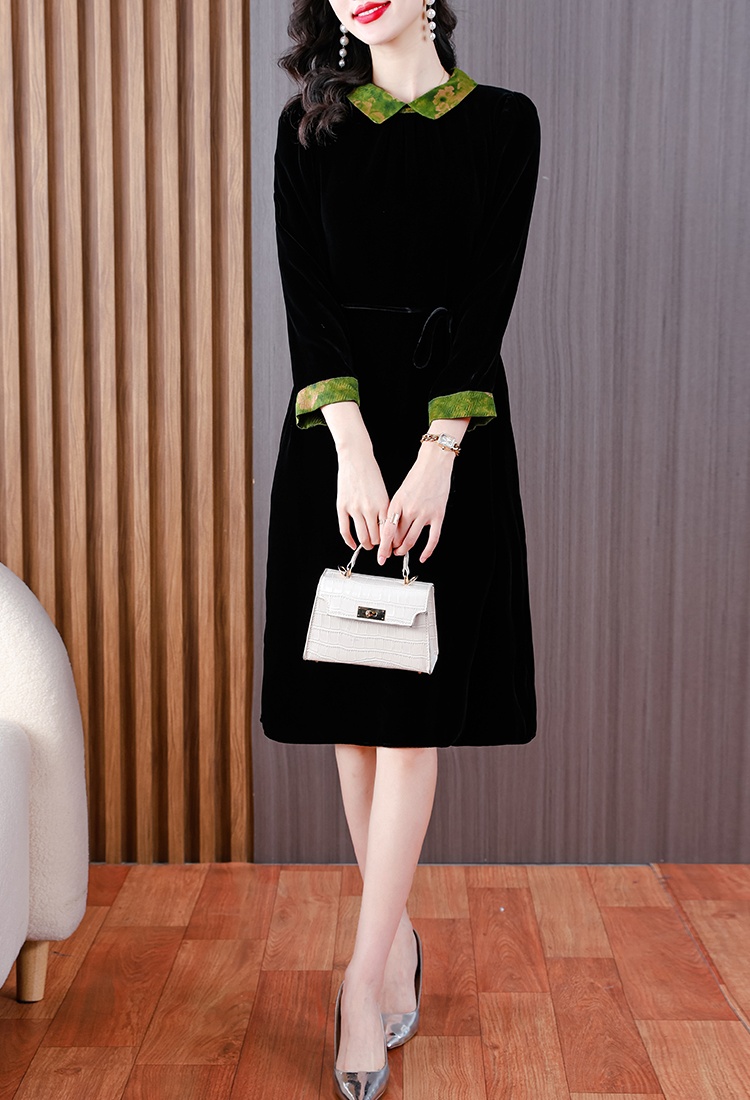 Velvet golden velvet slim dress for women
