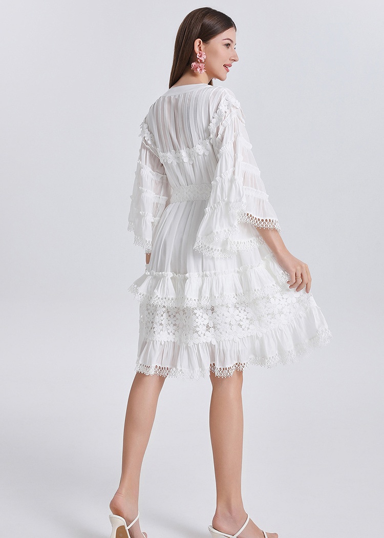 Ladies slim retro autumn France style lace dress