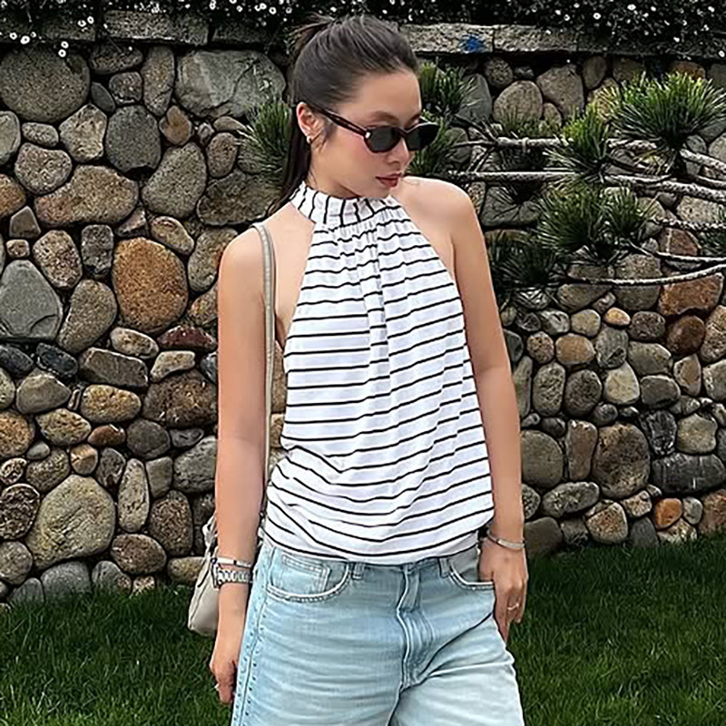 Spicegirl stripe frenum halter sexy vest for women