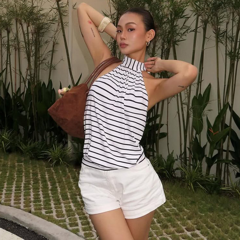 Spicegirl stripe frenum halter sexy vest for women