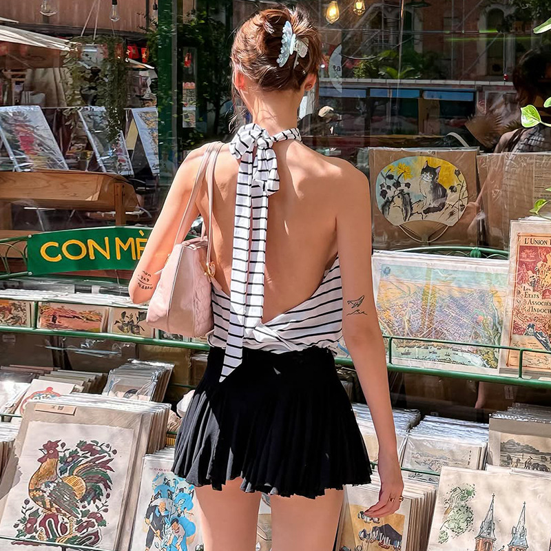 Spicegirl stripe frenum halter sexy vest for women