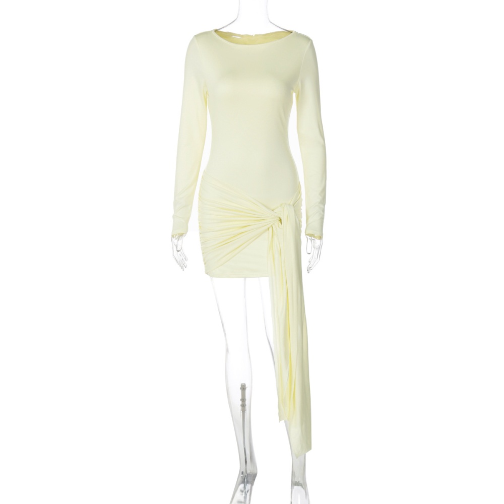 Round neck autumn fashion streamer long sleeve sexy slim dress