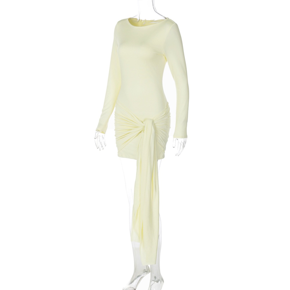 Round neck autumn fashion streamer long sleeve sexy slim dress