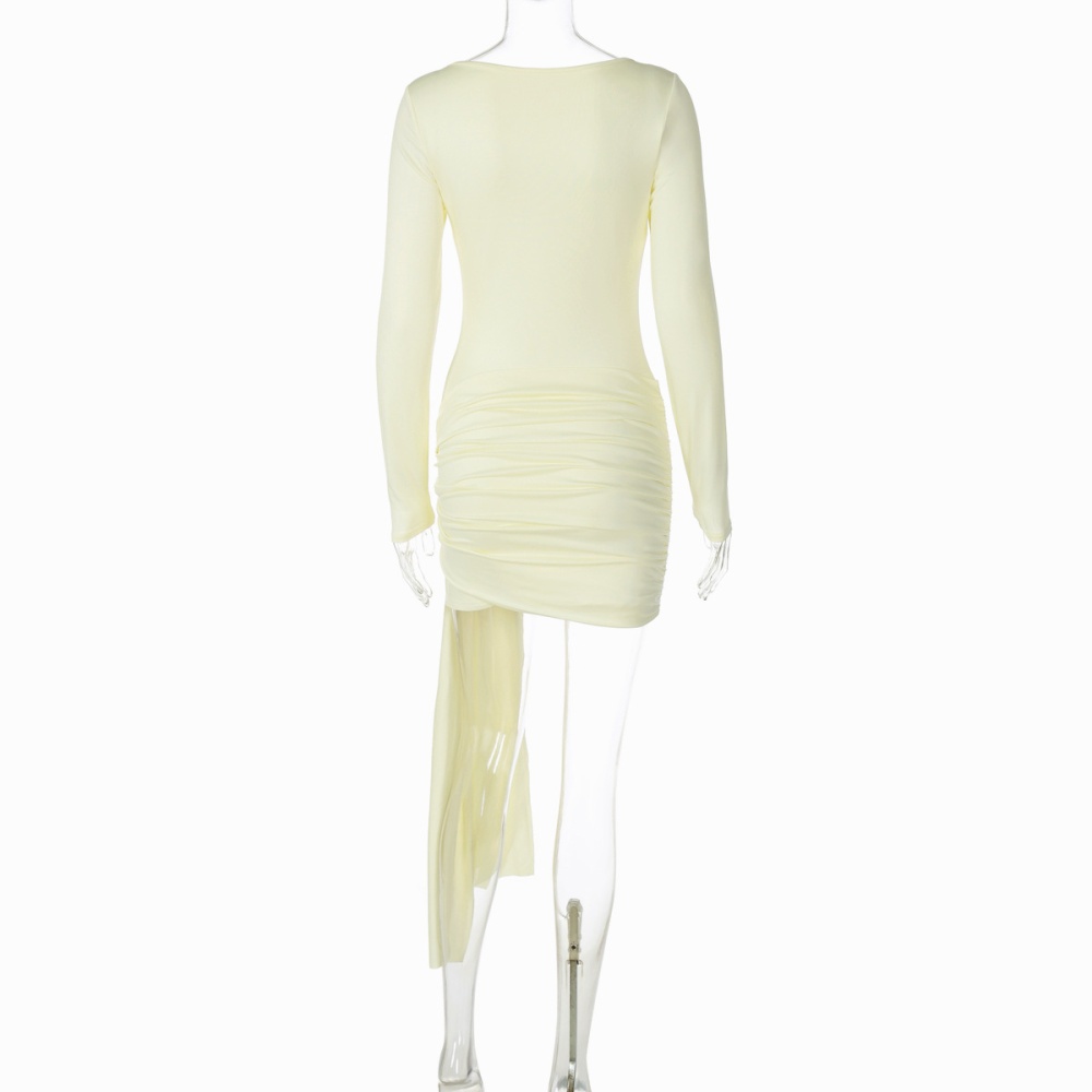 Round neck autumn fashion streamer long sleeve sexy slim dress
