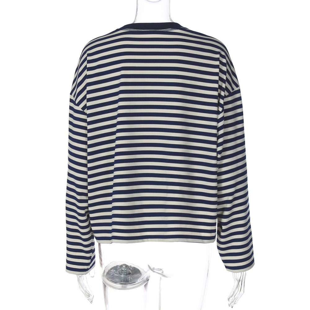 Mixed colors stripe tops fashion loose T-shirt for women