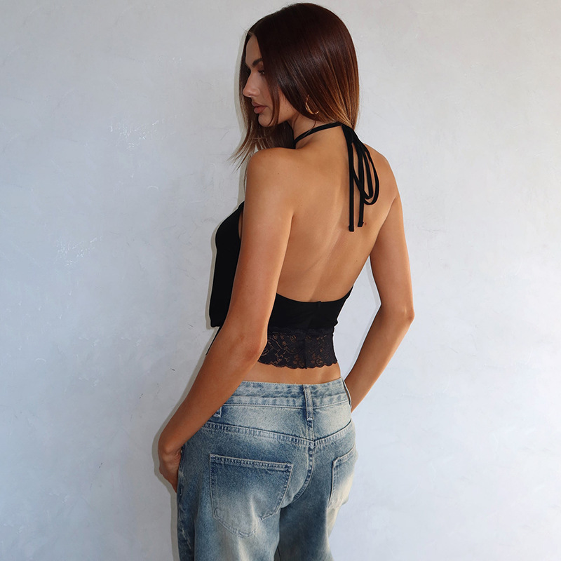 Autumn splice frenum sexy lace halter vest for women