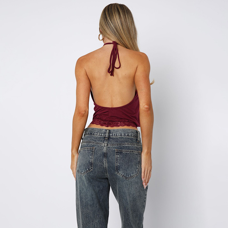 Autumn splice frenum sexy lace halter vest for women