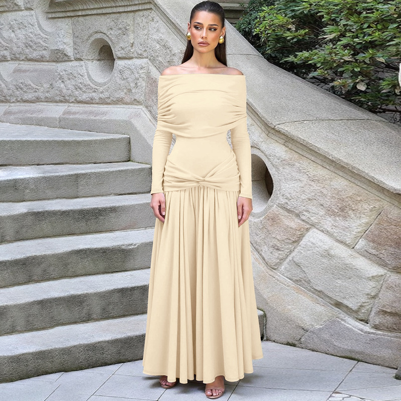 Horizontal collar France style dress for women