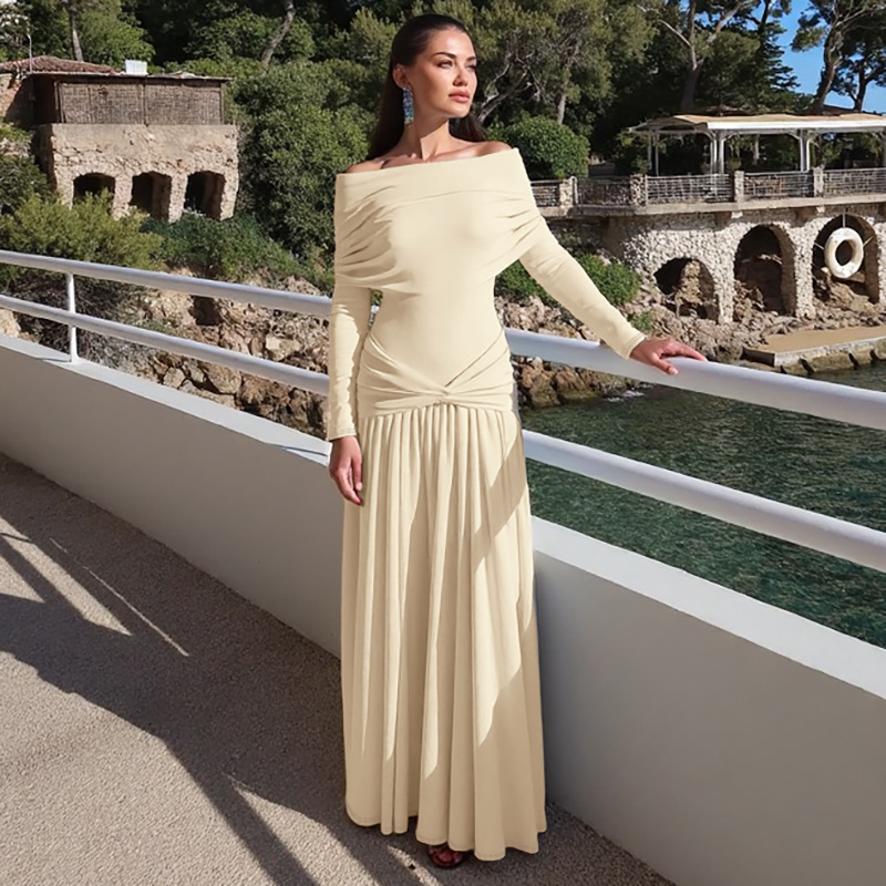 Horizontal collar France style dress for women