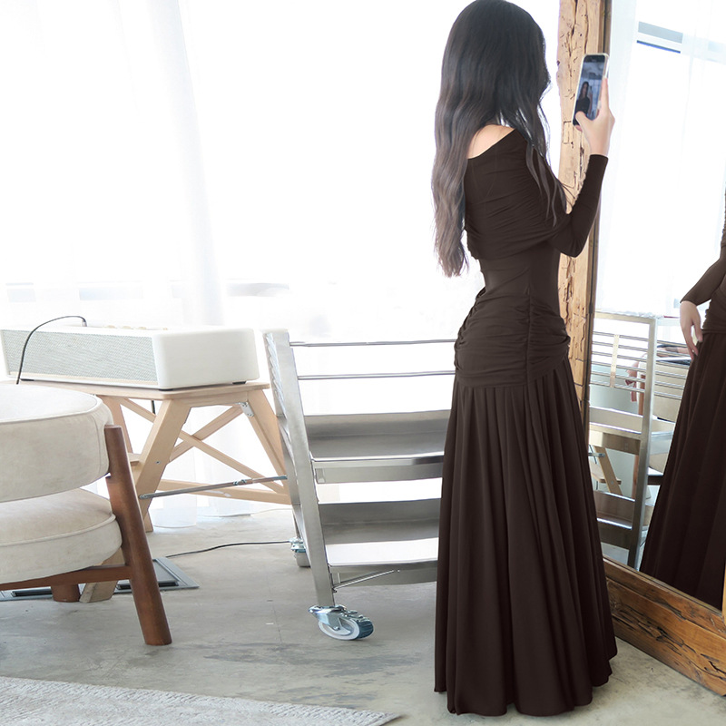 Horizontal collar France style dress for women