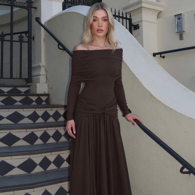 Horizontal collar France style dress for women