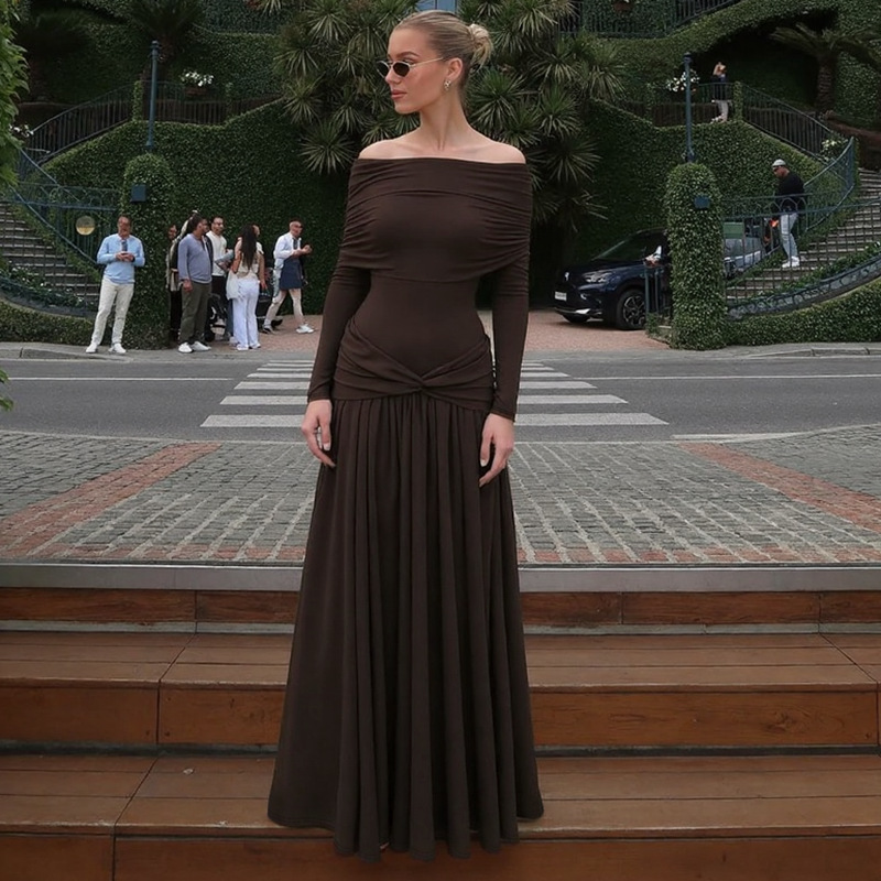 Horizontal collar France style dress for women