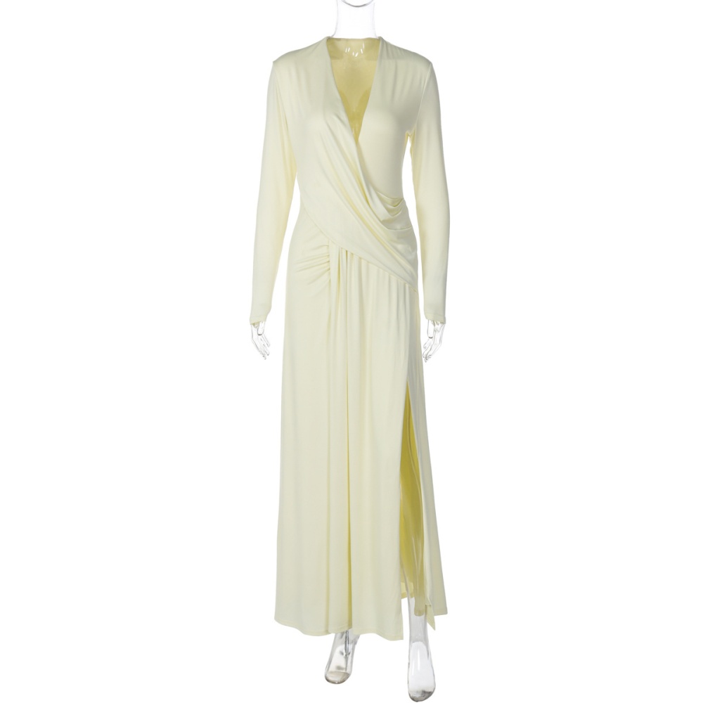 Long sleeve fashion V-neck high split sexy dress for women