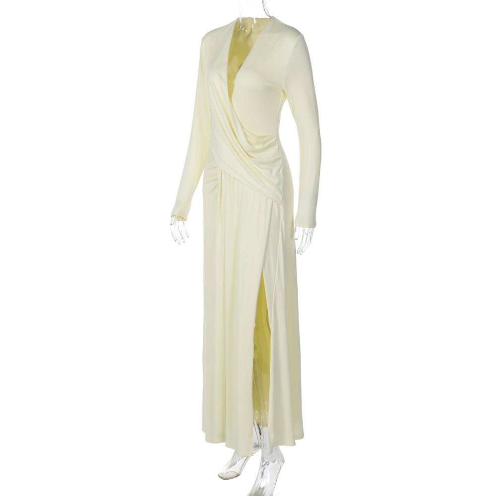 Long sleeve fashion V-neck high split sexy dress for women