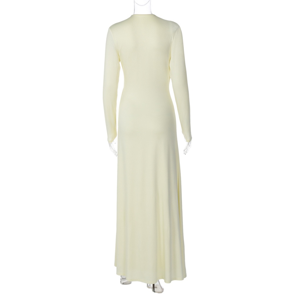 Long sleeve fashion V-neck high split sexy dress for women