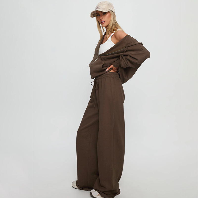 Drawstring casual pants hoodie a set for women