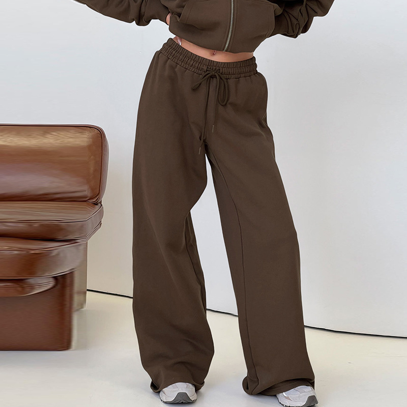 Drawstring casual pants hoodie a set for women