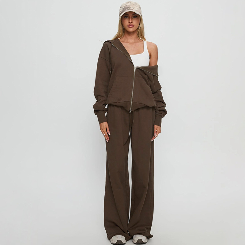 Drawstring casual pants hoodie a set for women