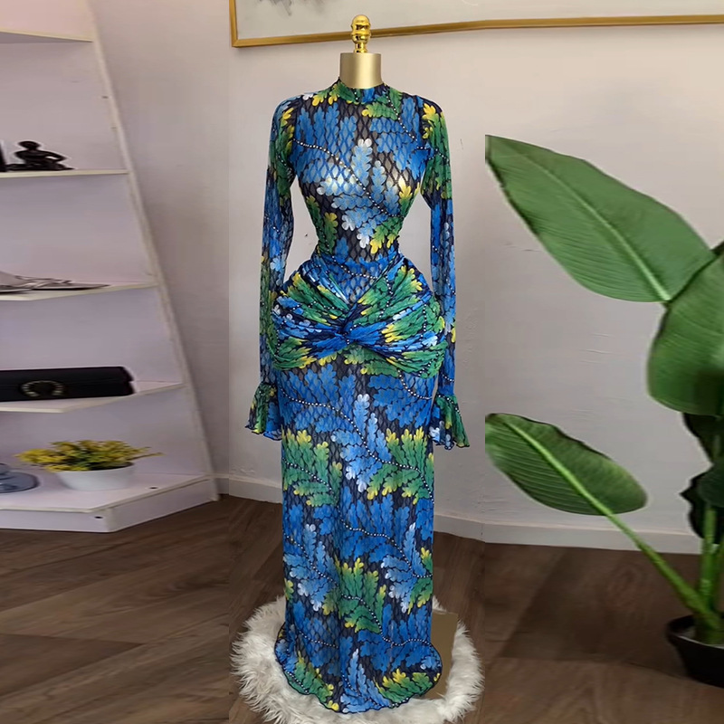 Autumn half high collar dress slim long dress for women