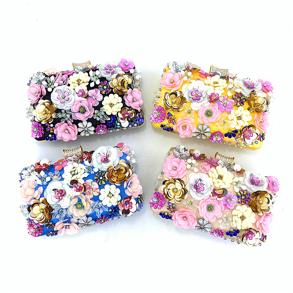 Beads colors bag flowers clutch bag