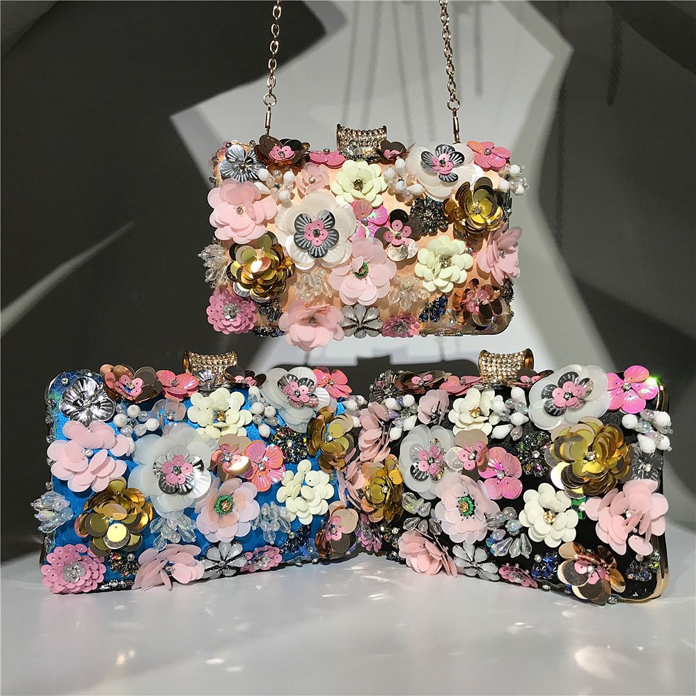 Beads colors bag flowers clutch bag