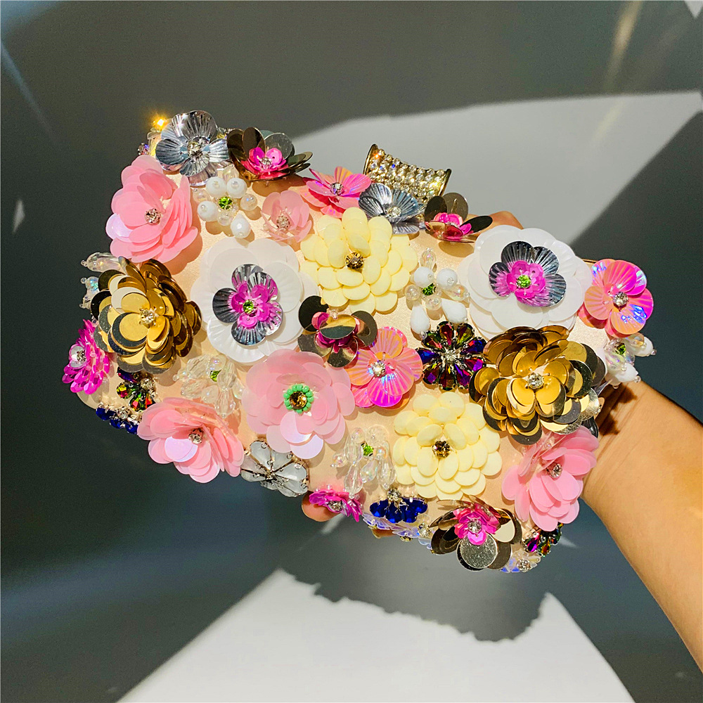 Beads colors bag flowers clutch bag