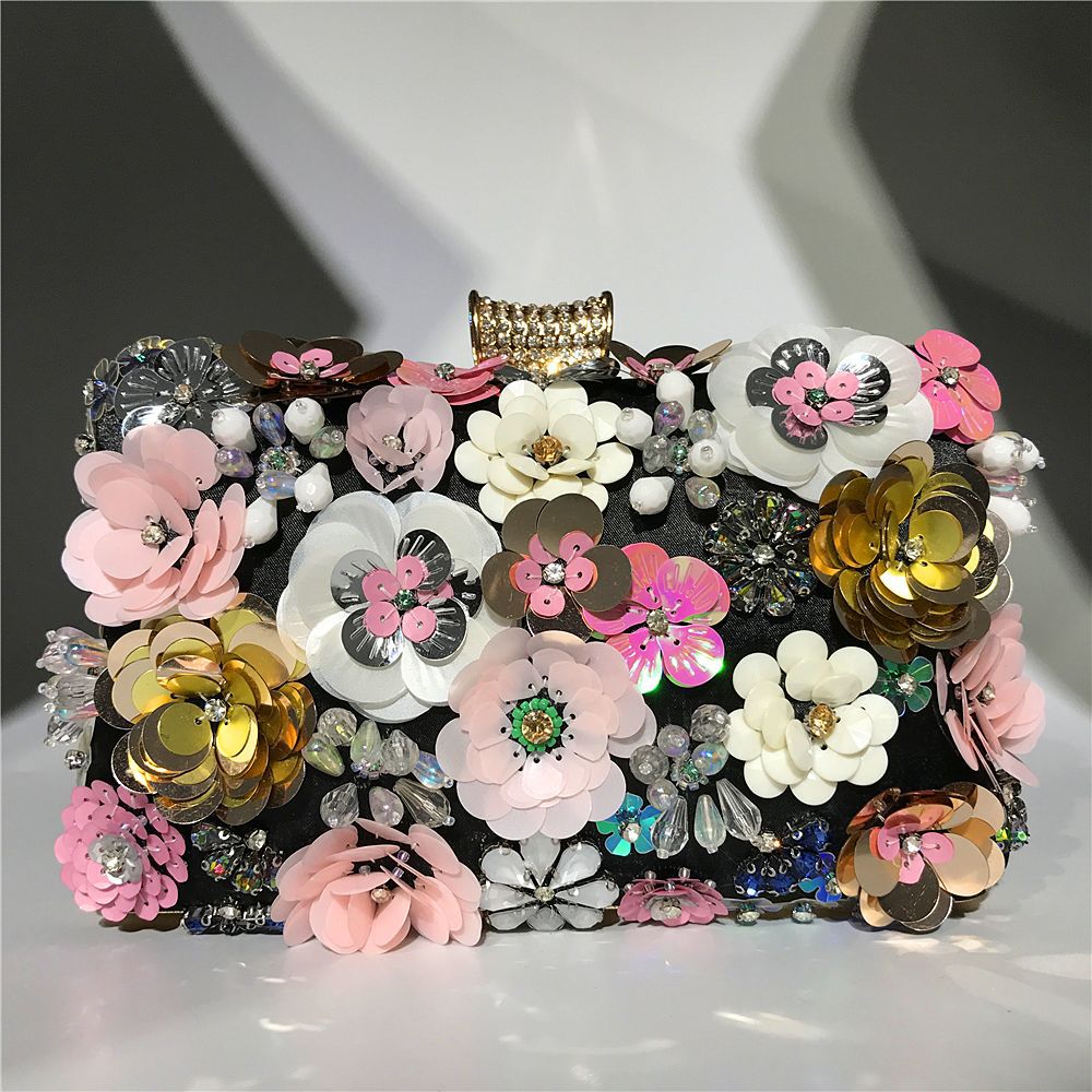 Beads colors bag flowers clutch bag