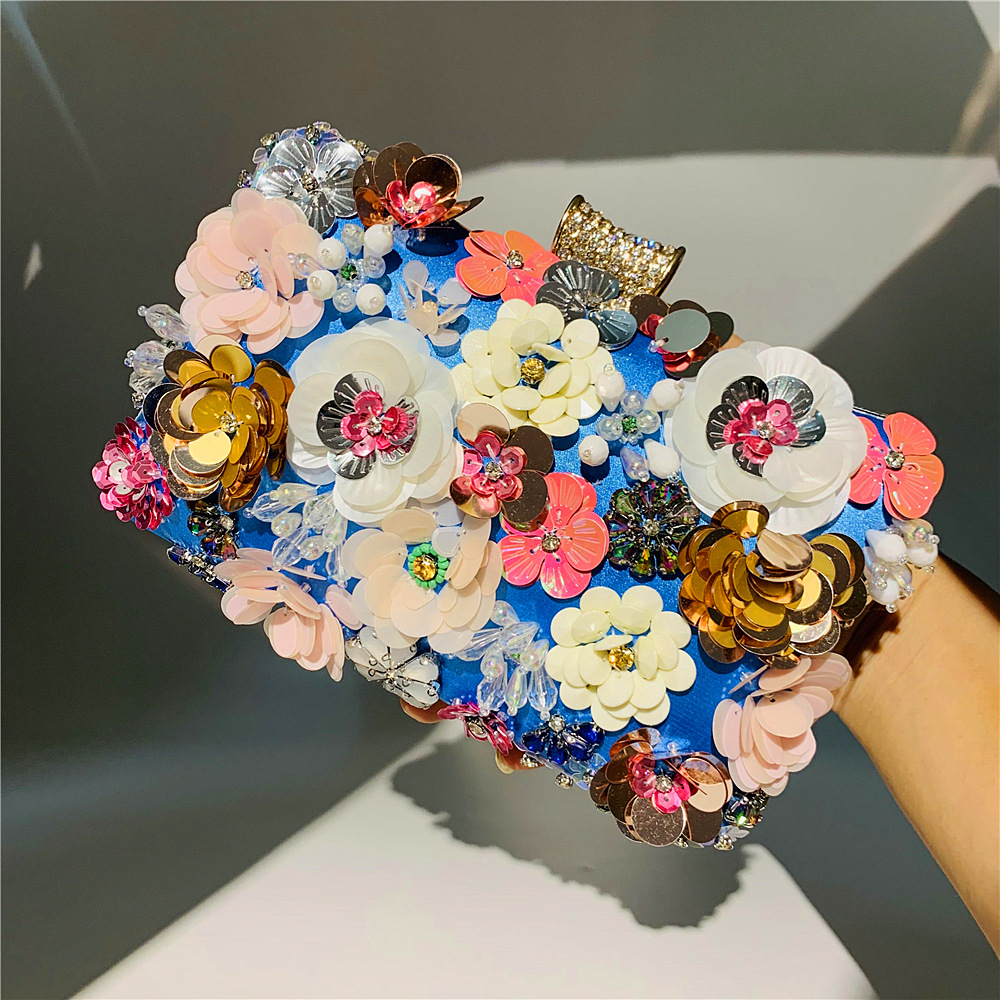 Beads colors bag flowers clutch bag