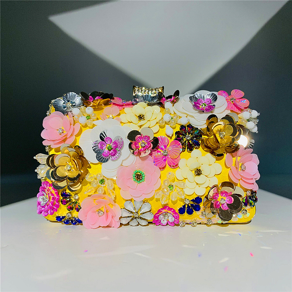 Beads colors bag flowers clutch bag