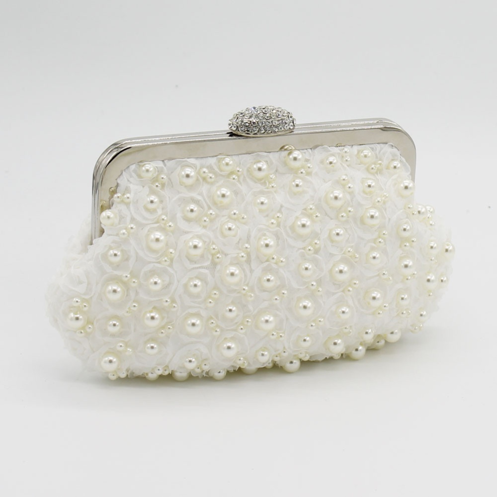 Fashion rhinestone rose lace pearl clutch bag