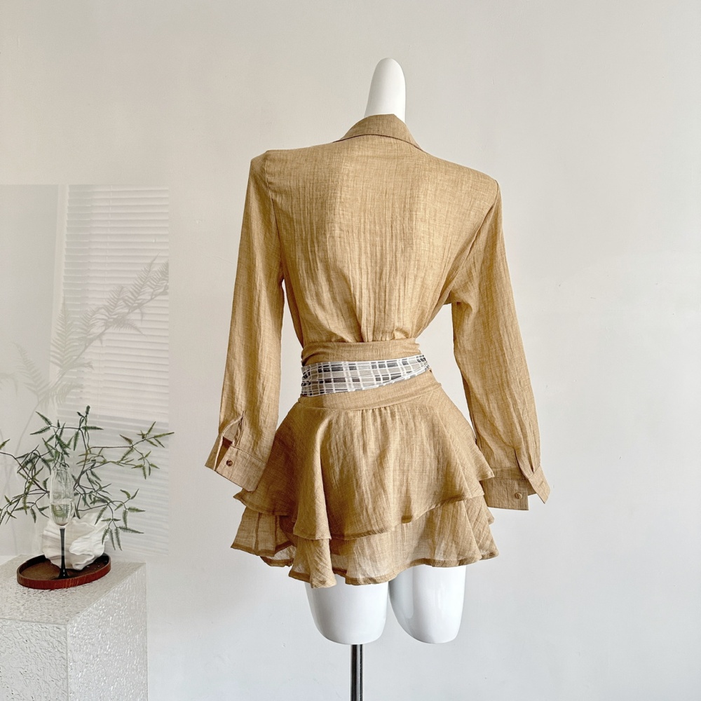 Long sleeve high waist skirt slim shirt a set