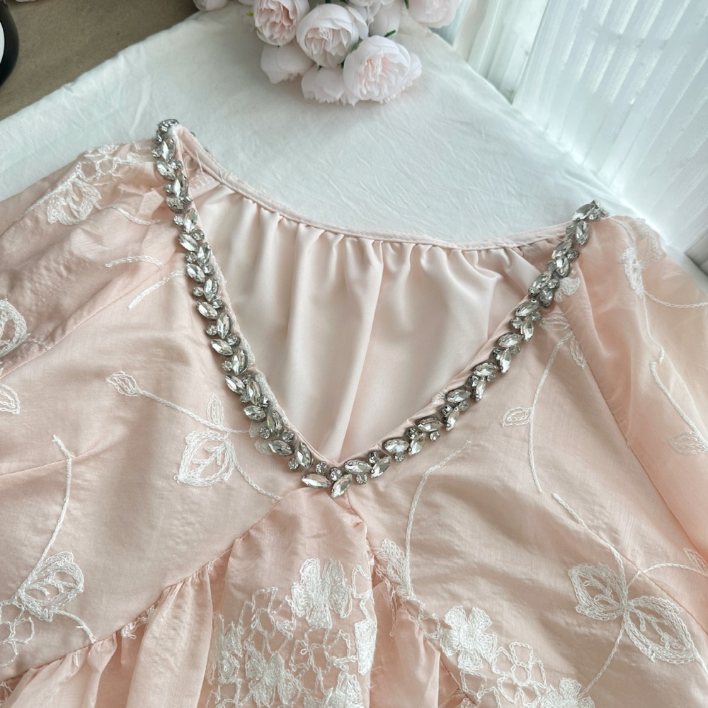 Lace V-neck short skirt romantic tops 2pcs set