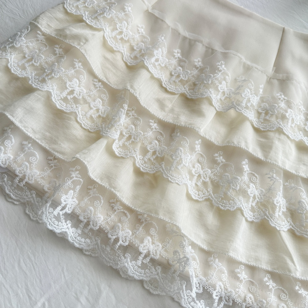 Lace V-neck short skirt romantic tops 2pcs set