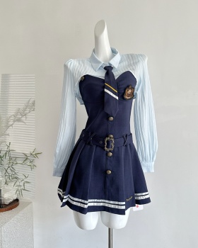 College style slim dress autumn shirt a set