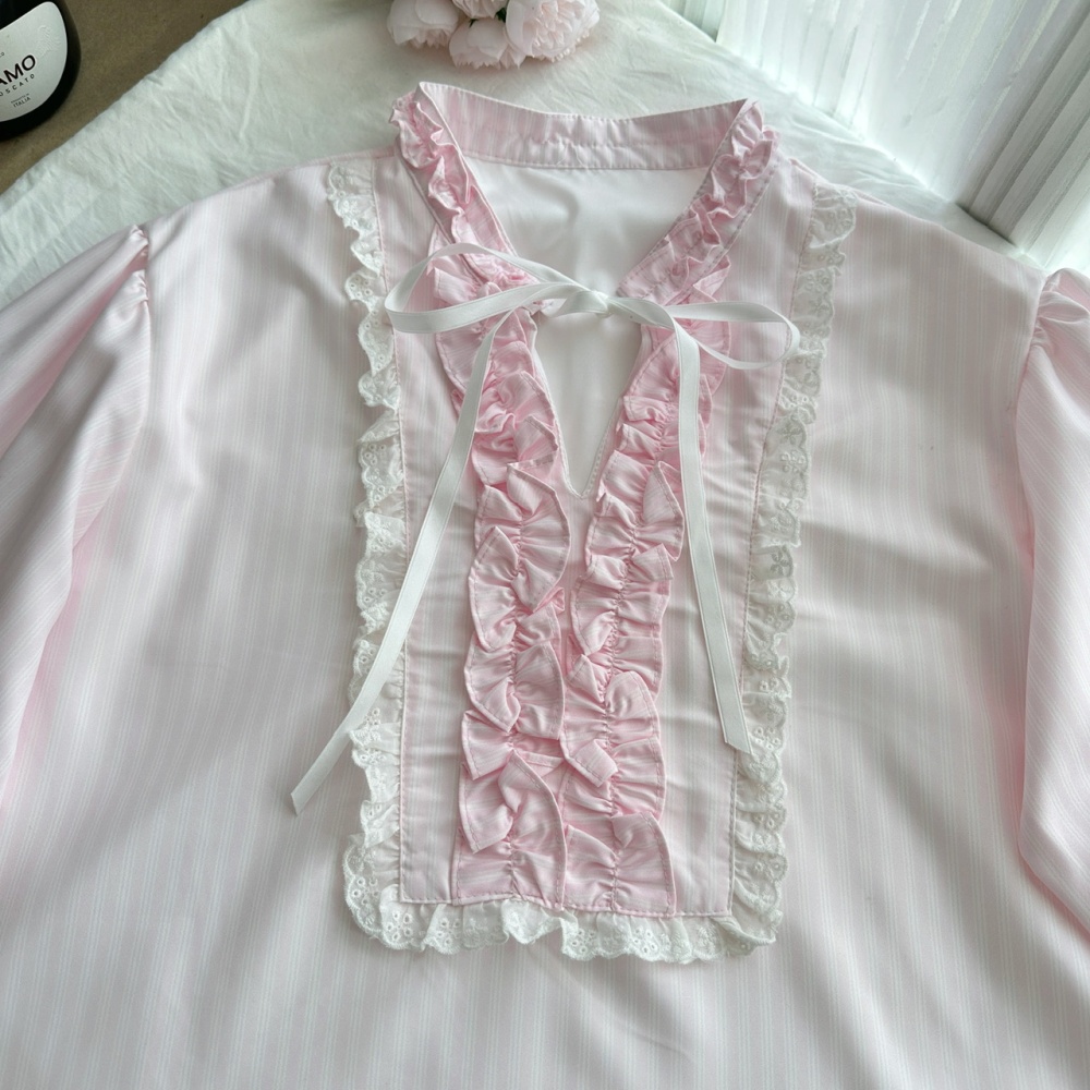 Wood ear short skirt long sleeve shirt a set for women