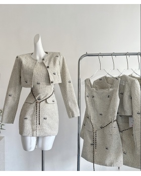 Autumn sling dress slim ladies coat 2pcs set for women