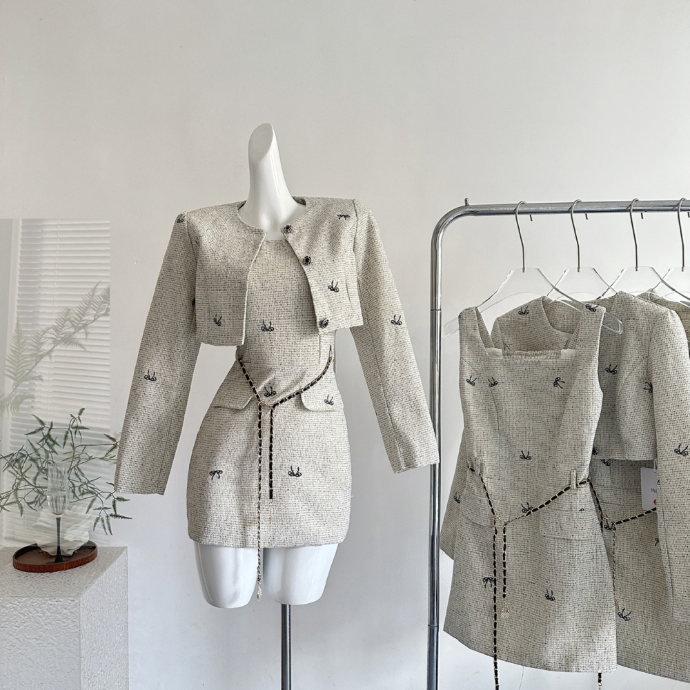 Autumn sling dress slim ladies coat 2pcs set for women