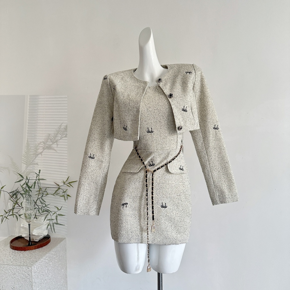 Autumn sling dress slim ladies coat 2pcs set for women