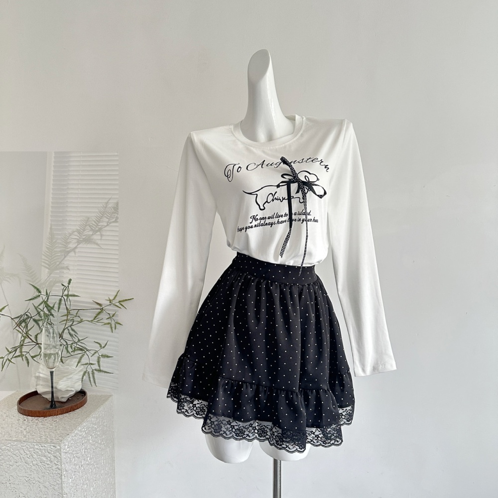 Polka dot short skirt printing T-shirt a set